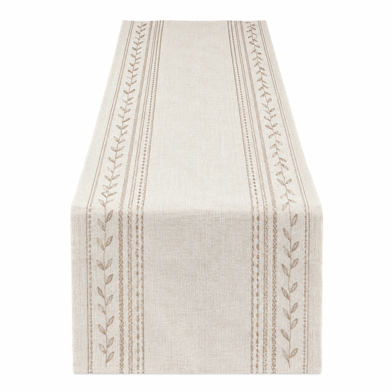 Chemin de table beige brodé avec motif feuilles 180x40 cm