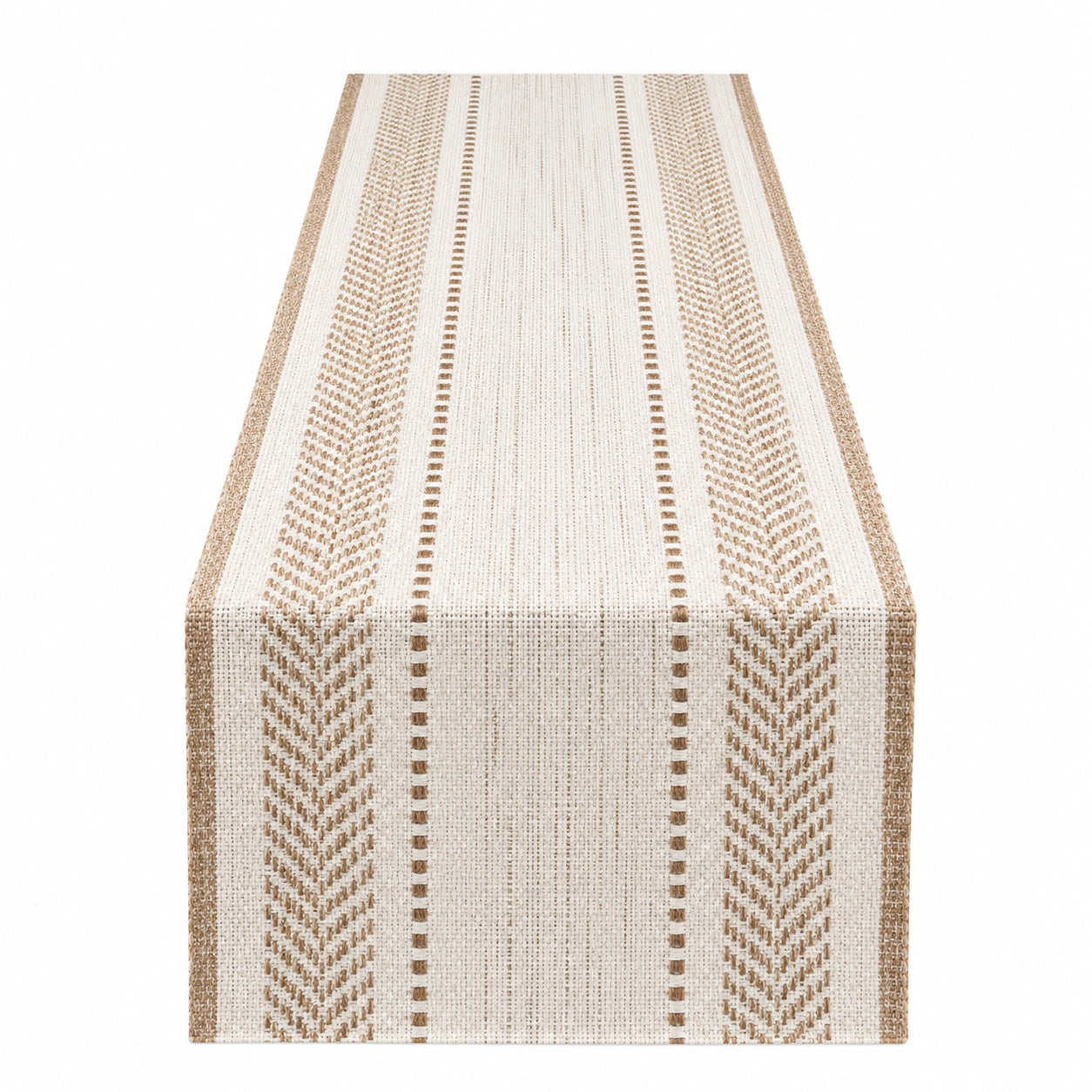 Chemin de Table Rayé Beige et Blanc avec Ourlet Cousu 180x40 cm