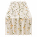 Chemin de Table Élegant Brodé Fleuri Beige et Vert
