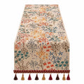 Chemin de Table Brodé à Motifs Floraux avec Pompons Multicolores 180x32 cm