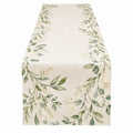 Chemin de table motif feuilles 180x33 cm beige et vert