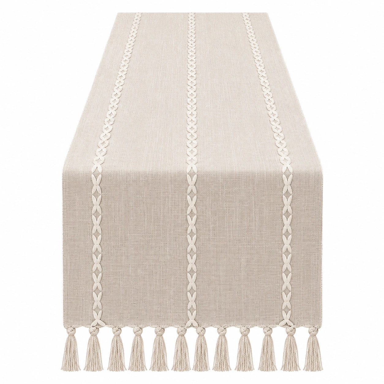 Chemin de Table Beige avec Pompons 180x30 cm