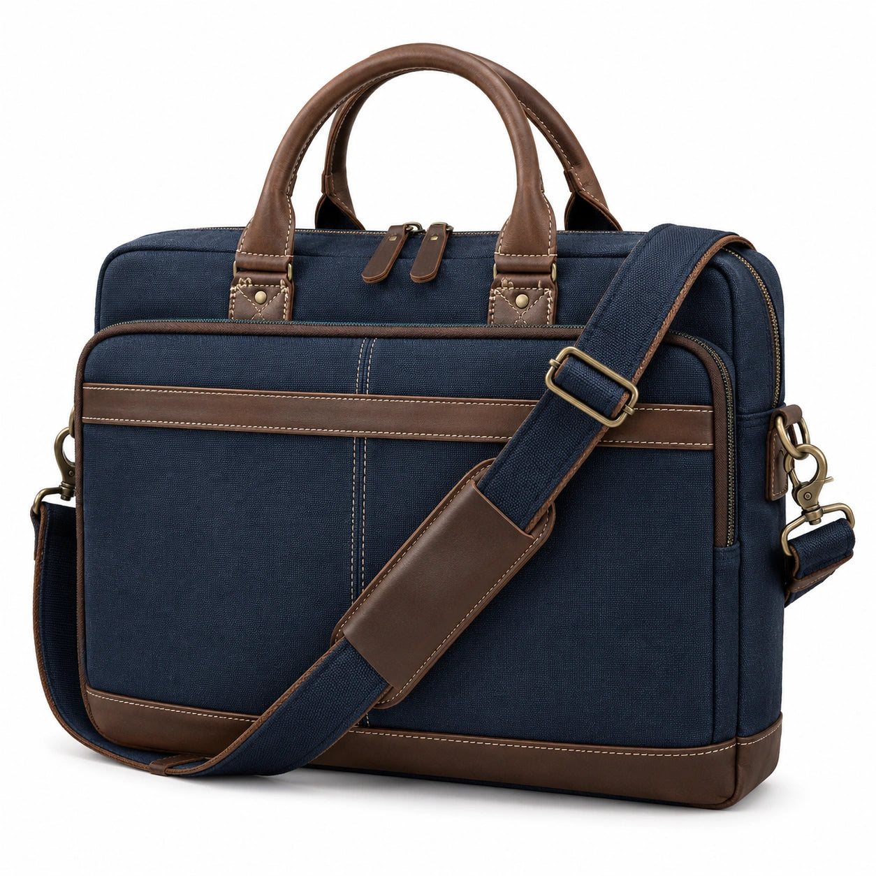 Sacoche pour ordinateur portable bleu et marron avec bandoulière amovible