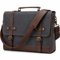 Sacoche Messenger Homme Toile et Cuir Gris/Marron