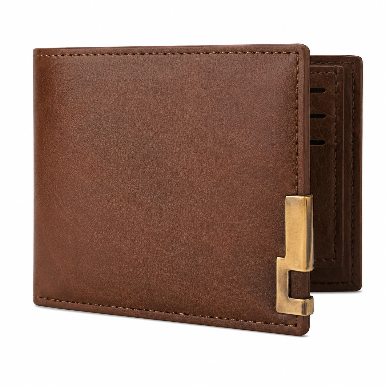 Portefeuille en cuir marron avec fermeture métallique