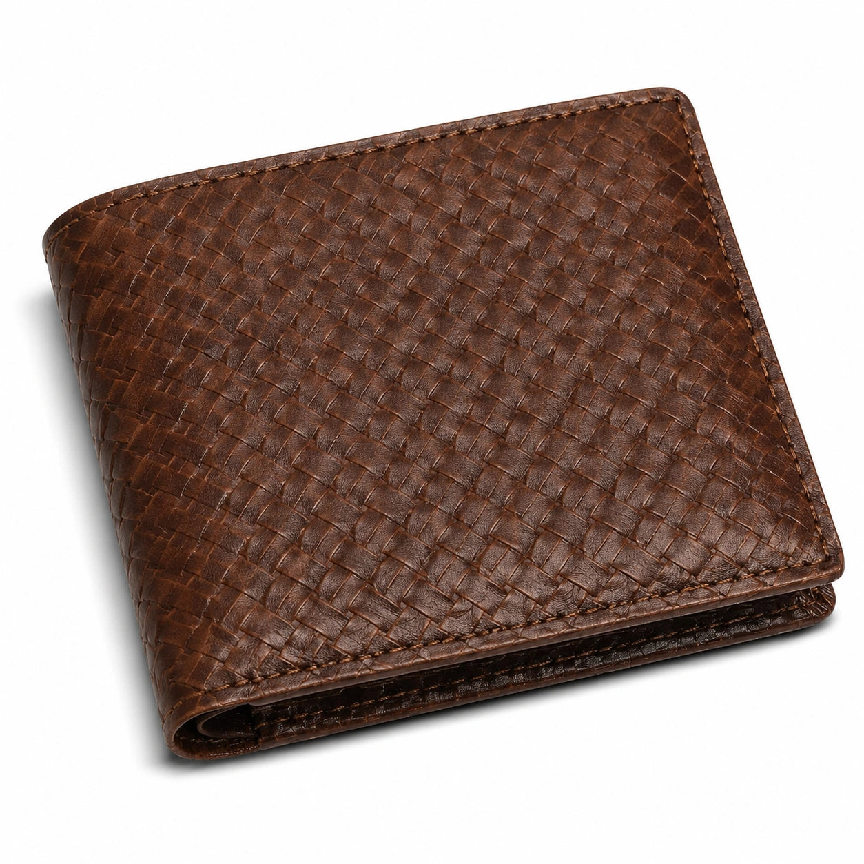 Portefeuille pliant avec motif tressé marron