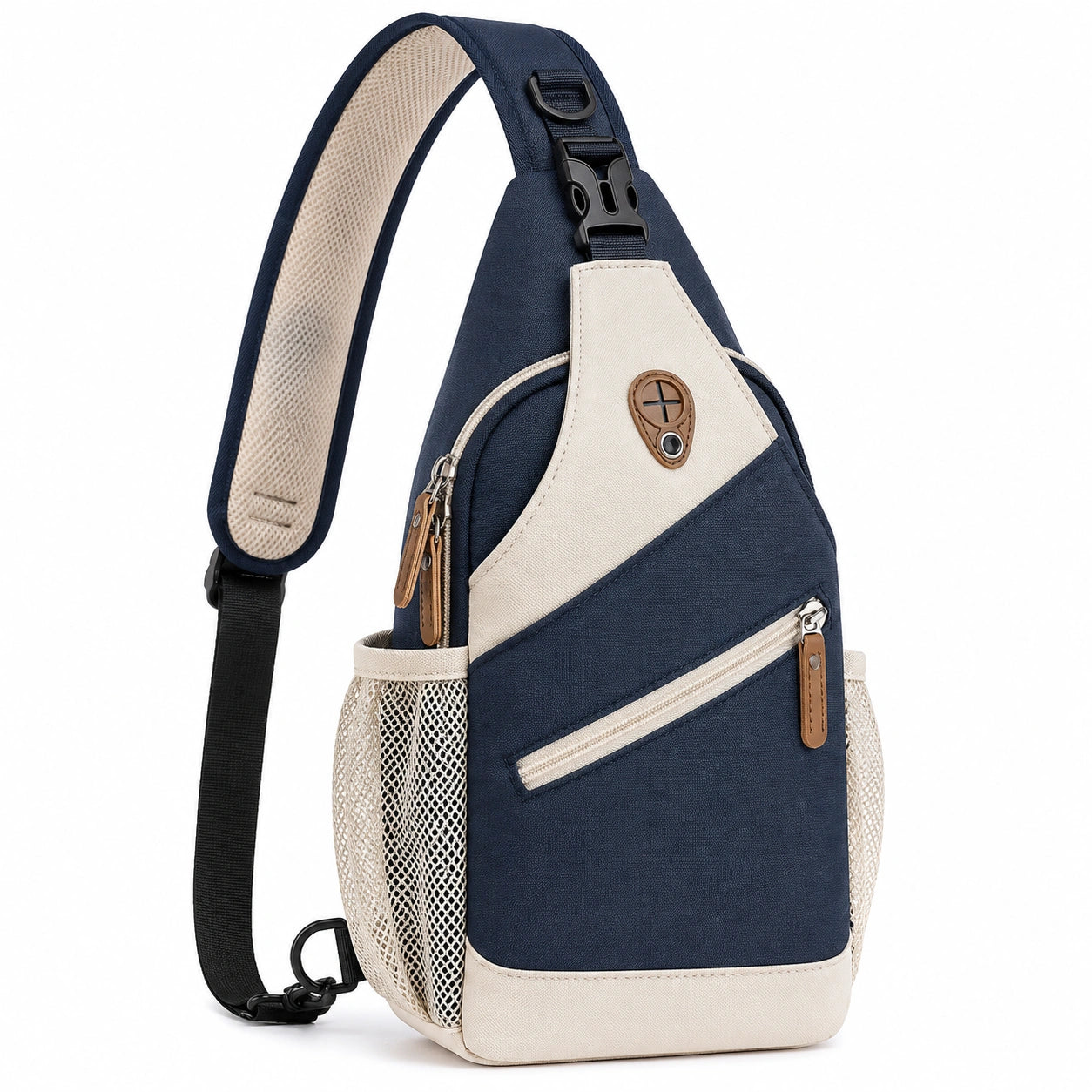 Sacoche Bandoulière Ergonomique Bleu et Beige