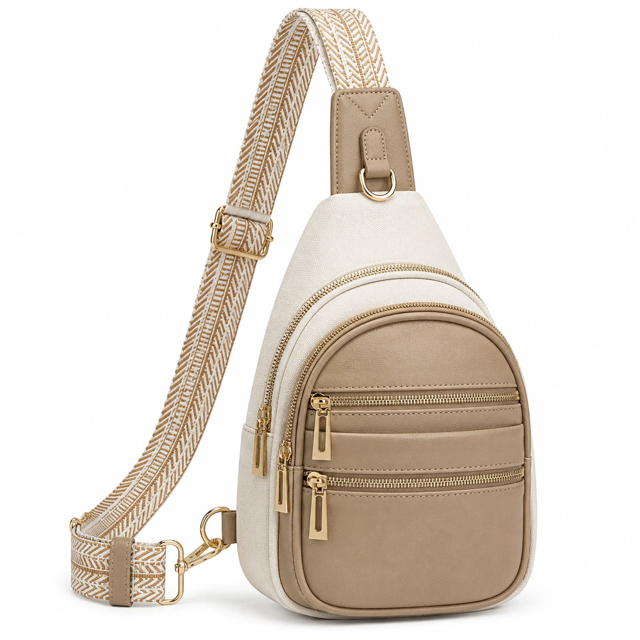 Sac bandoulière beige avec poches multiples