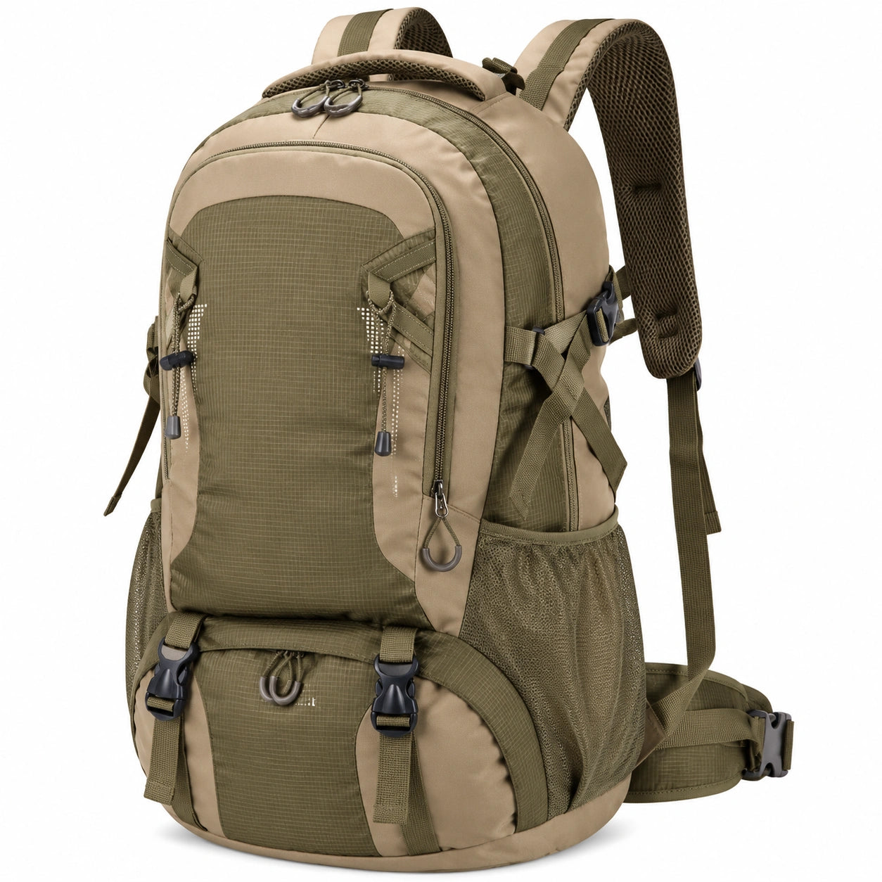 Sac à dos de randonnée 40L vert kaki avec multiples compartiments