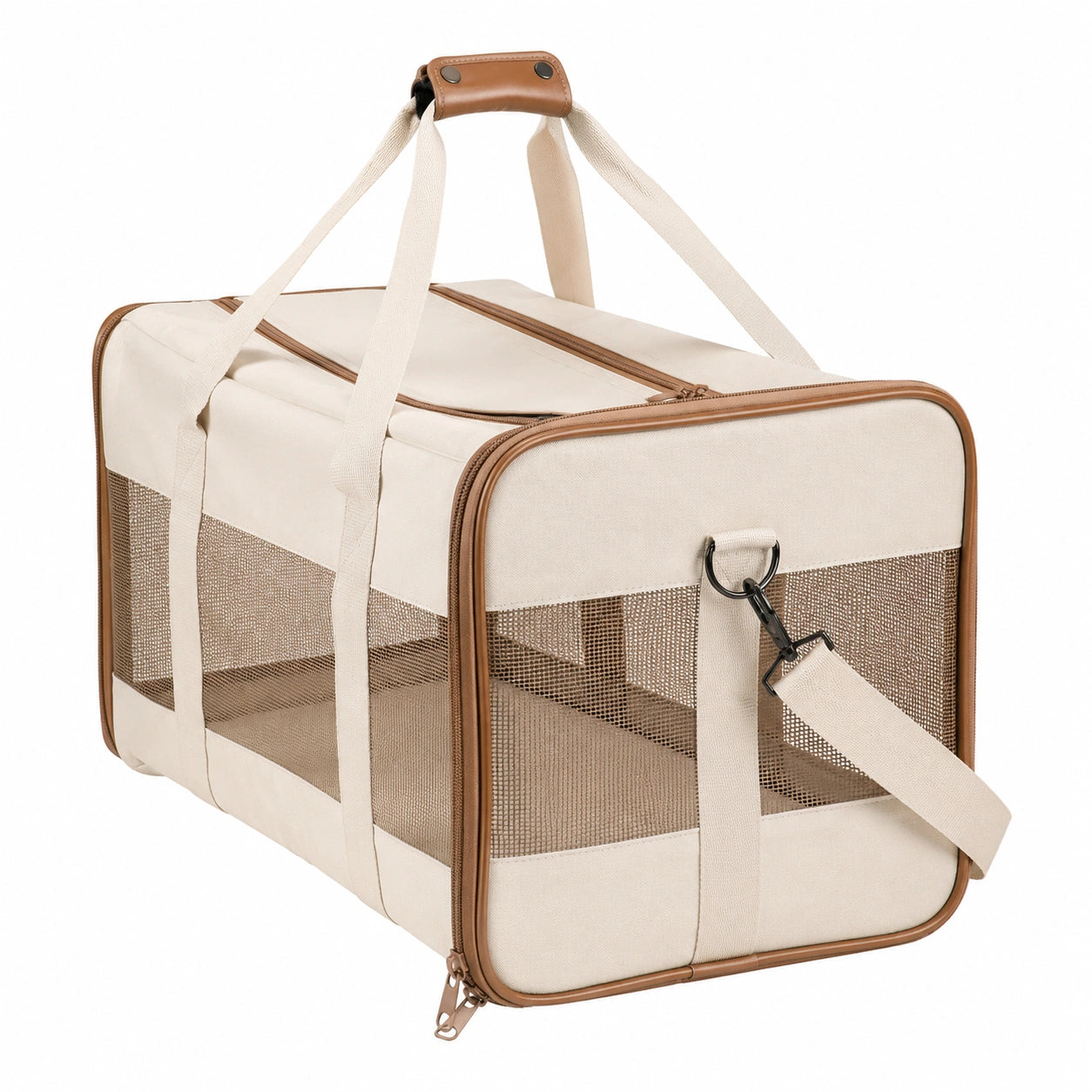 Sac de Transport pour Animaux Beige avec Ventilation Optimale