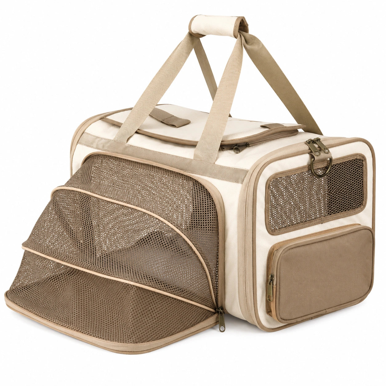 Sac de transport pour animaux avec ventilation beige et marron