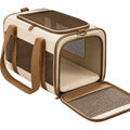 Sac de Transport pour Animaux Beige et Marron avec Fenêtres en Maille